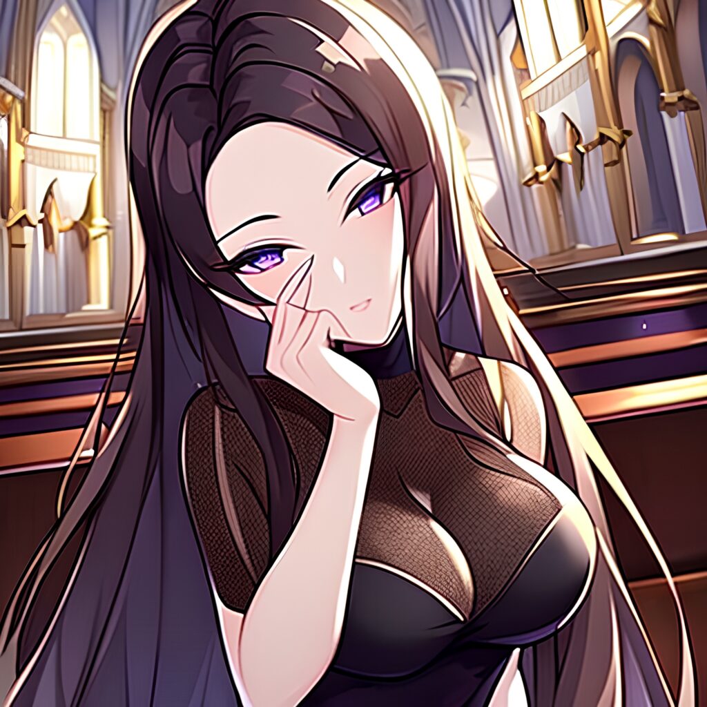 long hair brunette messy hair church fishnet woman 