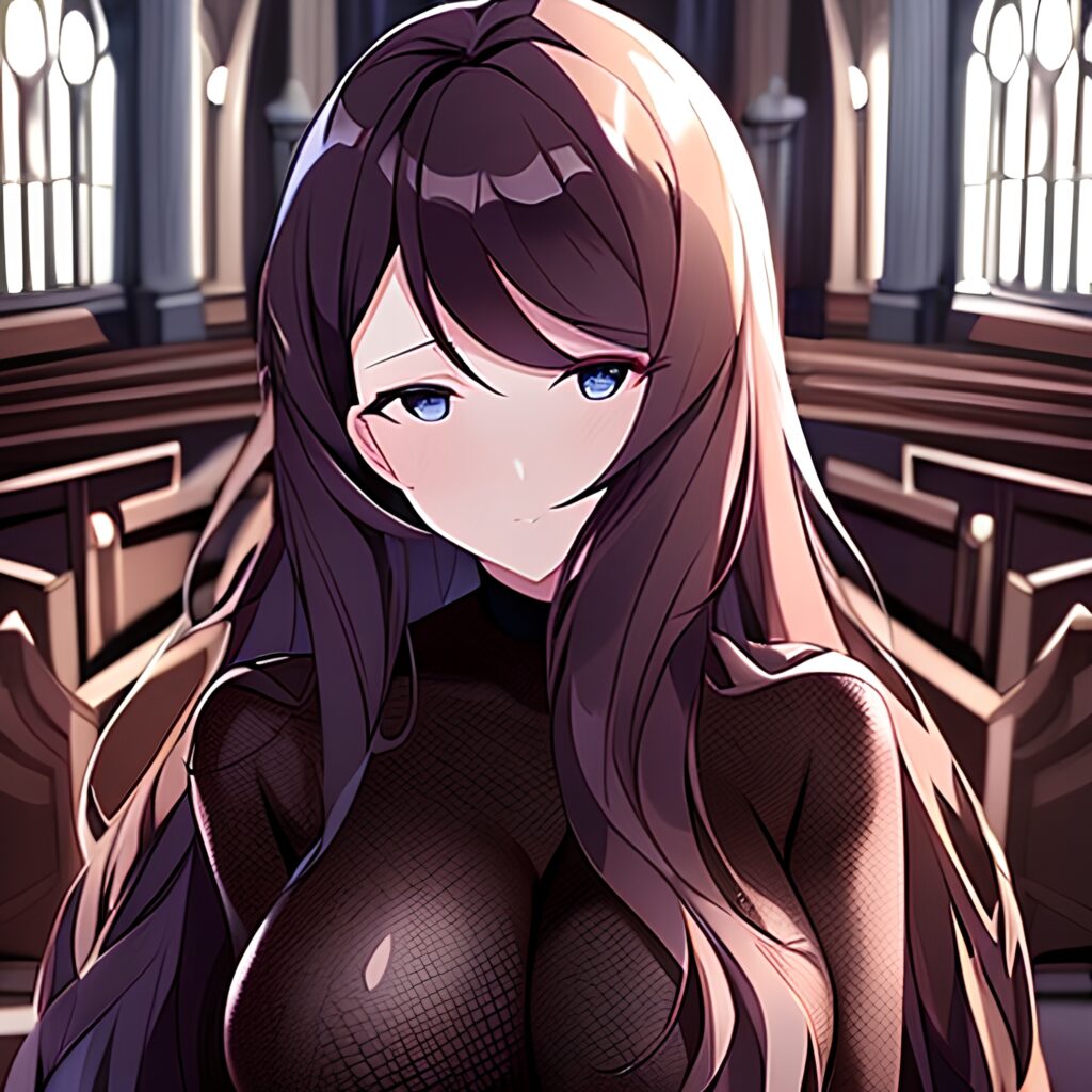 long hair brunette messy hair church fishnet woman 