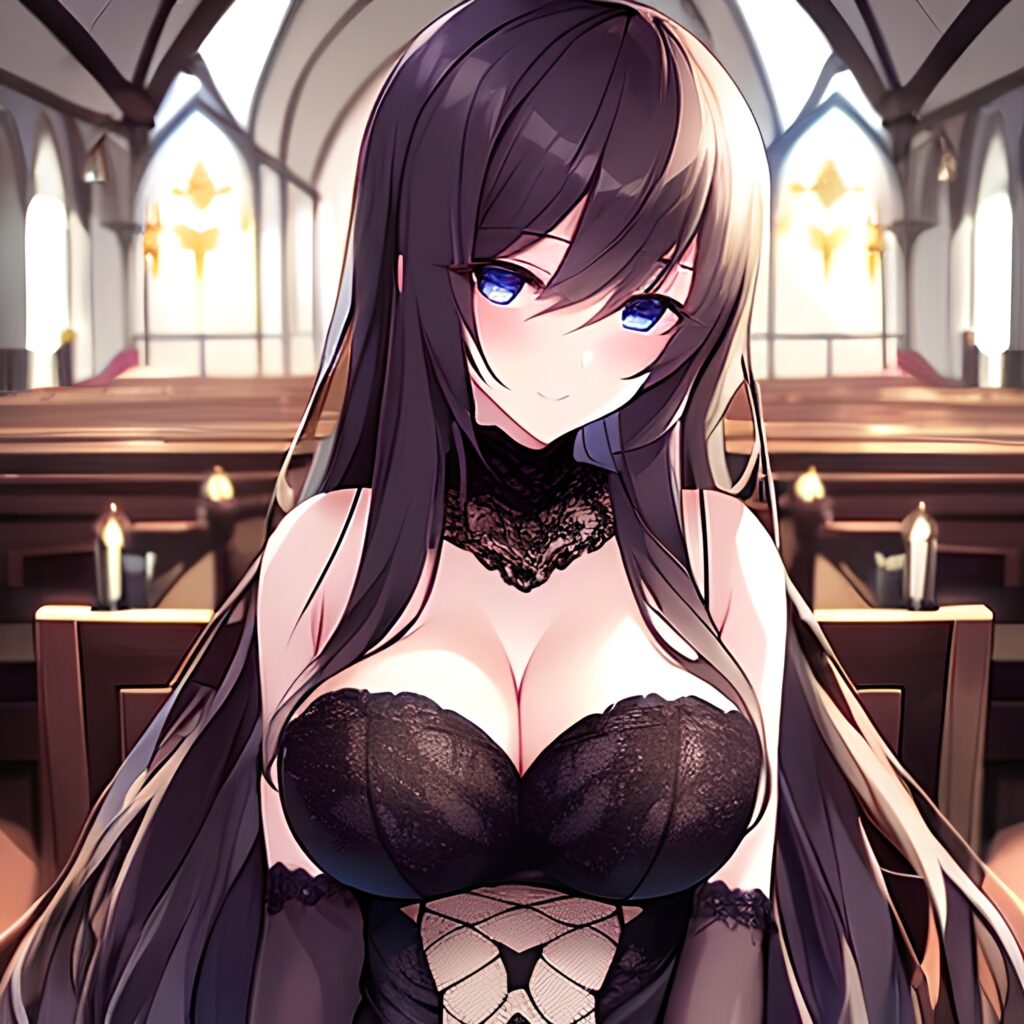 long hair brunette messy hair church fishnet woman 