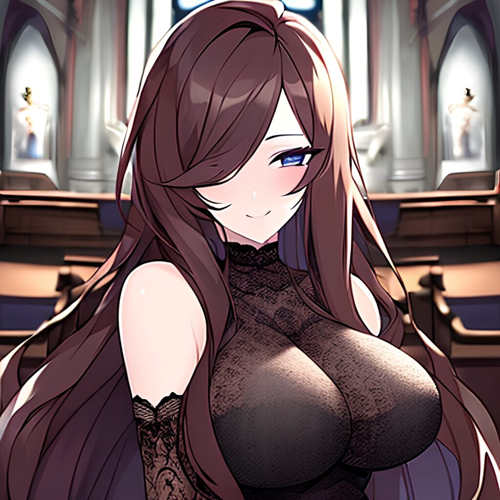 long hair brunette messy hair church woman fishnet 