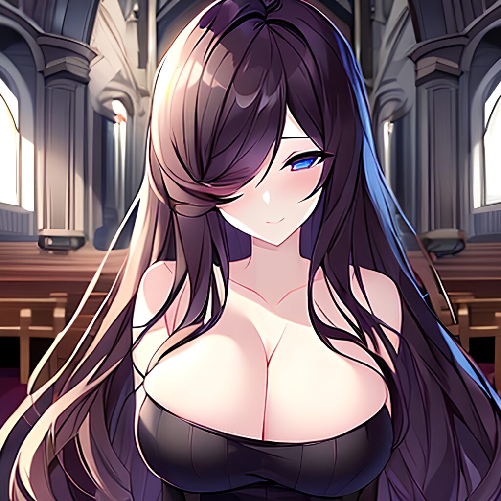 long hair brunette messy hair church woman fishnet 