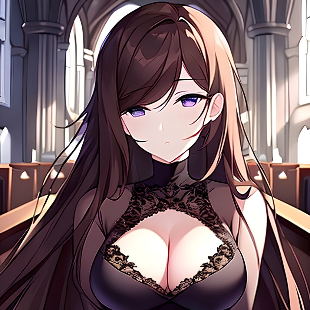 long hair brunette messy hair church woman fishnet 