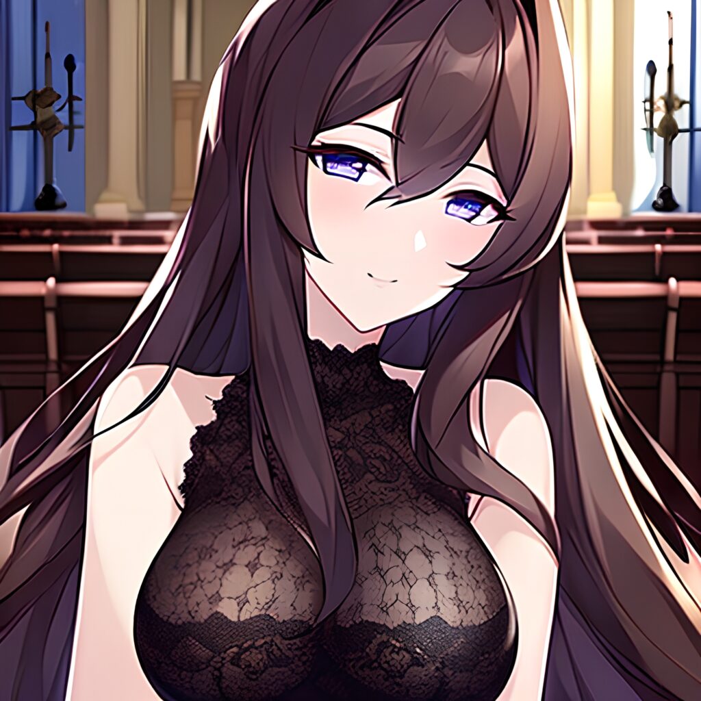 long hair brunette messy hair fishnet church woman 