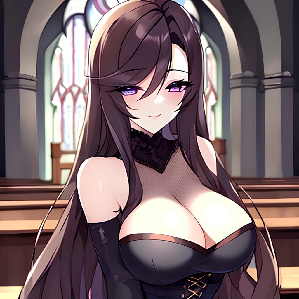 long hair brunette messy hair fishnet church woman 