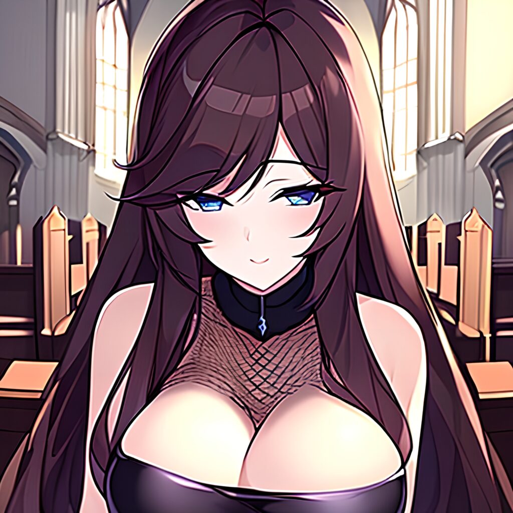 long hair brunette messy hair fishnet woman church 