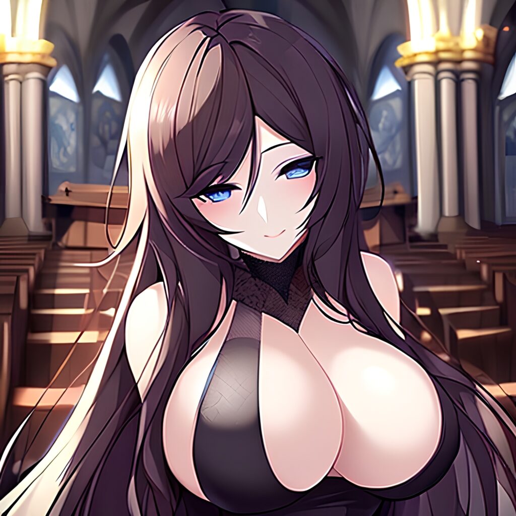 long hair brunette messy hair woman church fishnet 