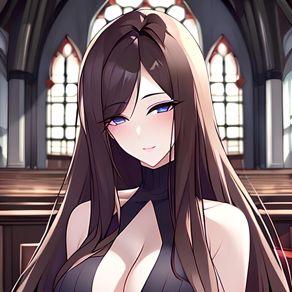 long hair brunette messy hair woman church fishnet 