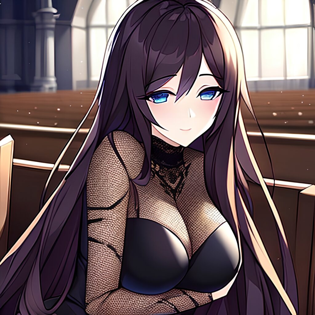 long hair brunette woman church fishnet messy hair