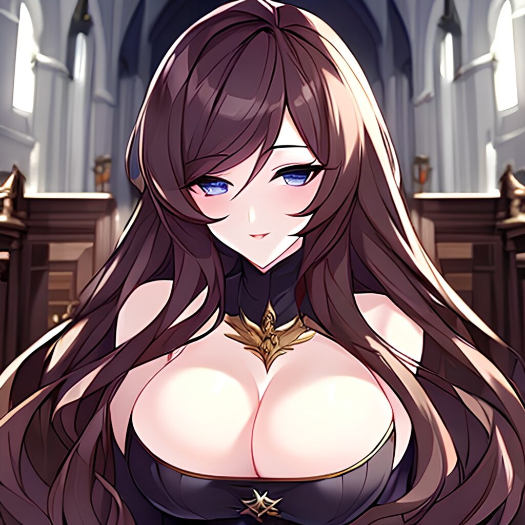 long hair brunette woman church messy hair fishnet 