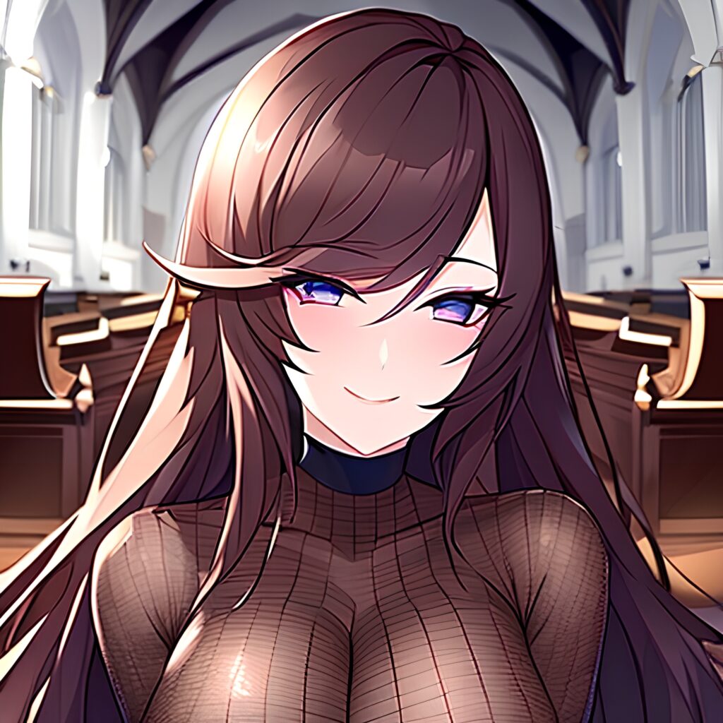 long hair brunette woman fishnet church messy hair 