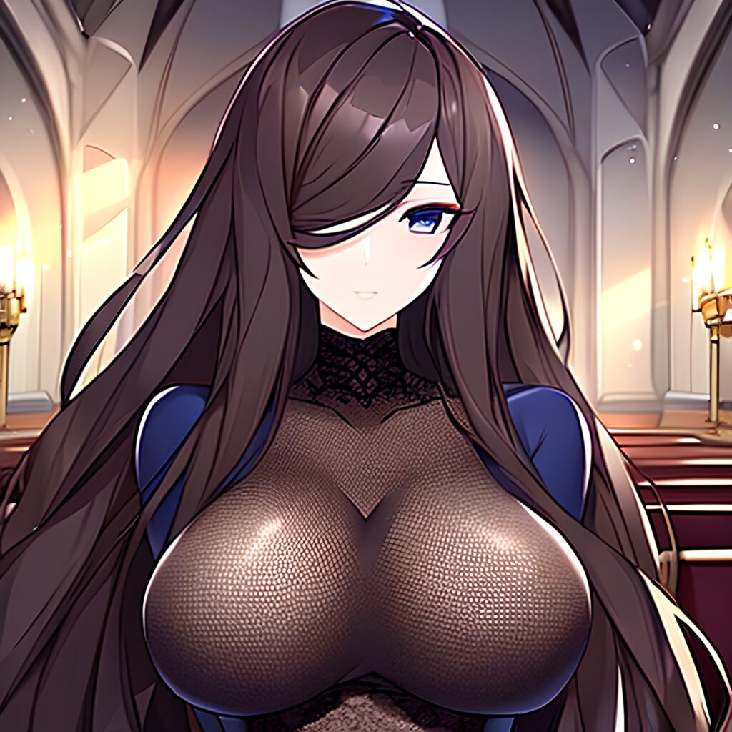 long hair brunette woman messy hair church fishnet