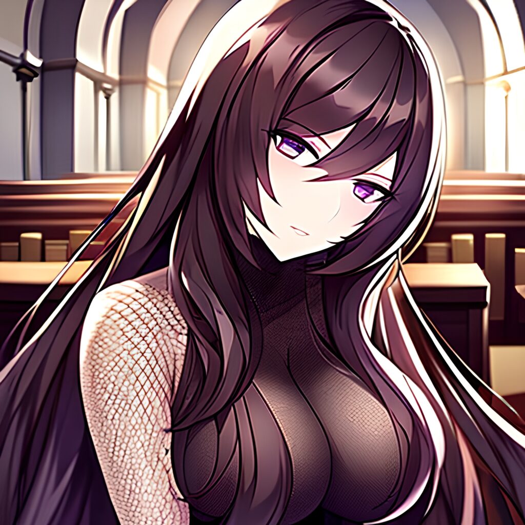 long hair church brunette fishnet messy hair woman 