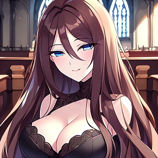 long hair church brunette fishnet messy hair woman 