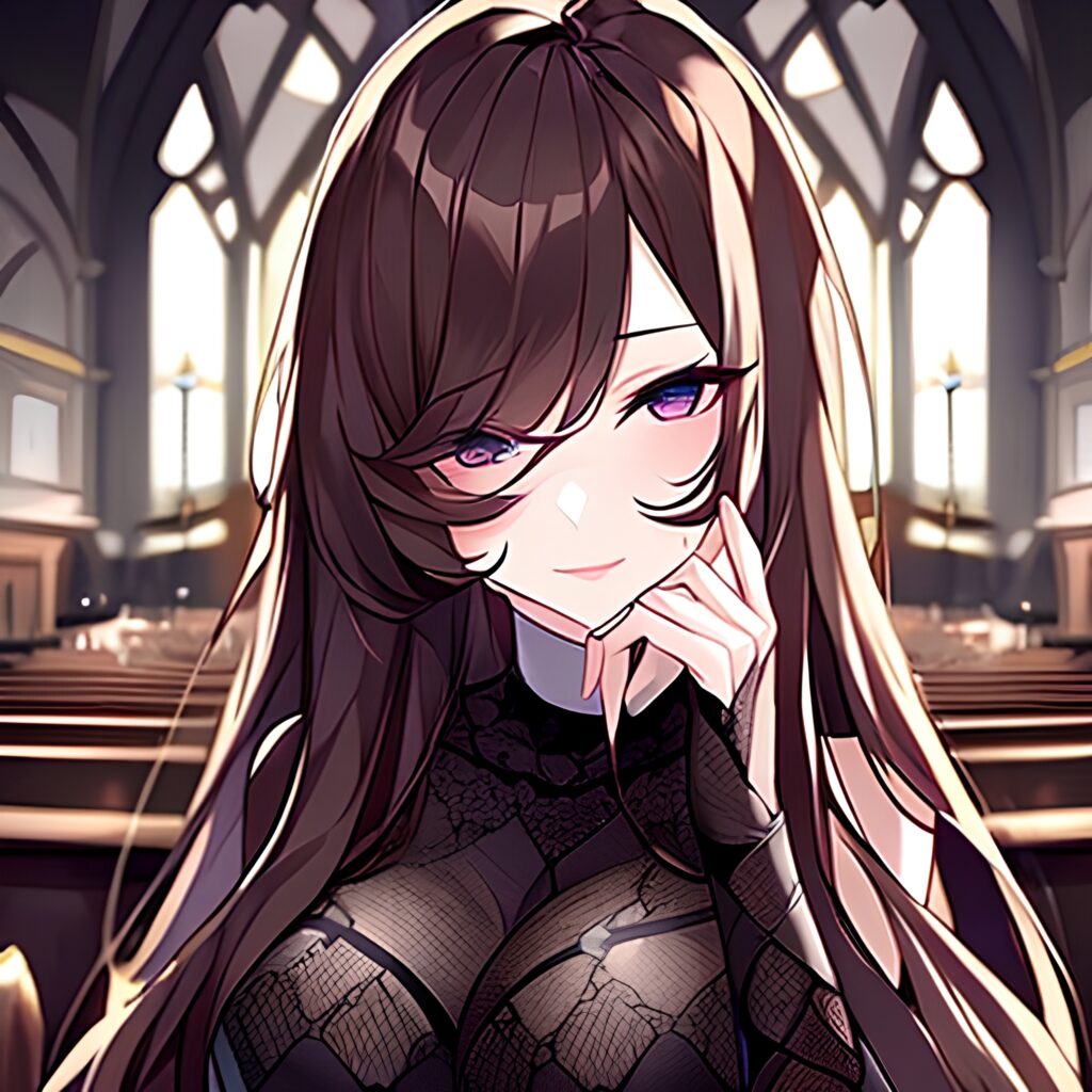 long hair church brunette fishnet messy hair woman 