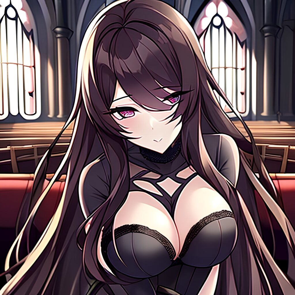 long hair church brunette fishnet woman messy hair