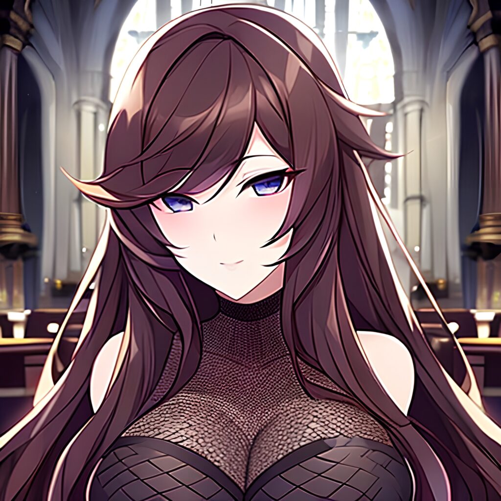 long hair church brunette fishnet woman messy hair 