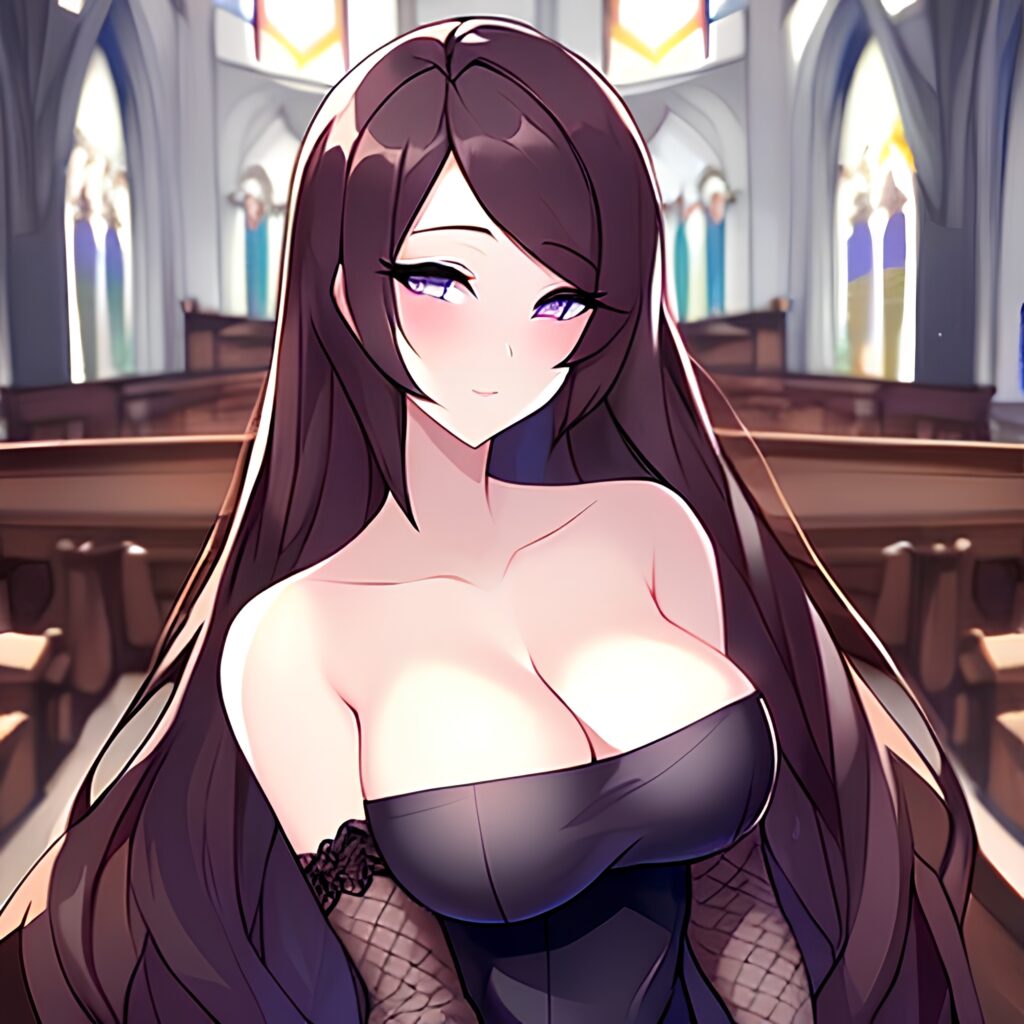 long hair church brunette fishnet woman messy hair 