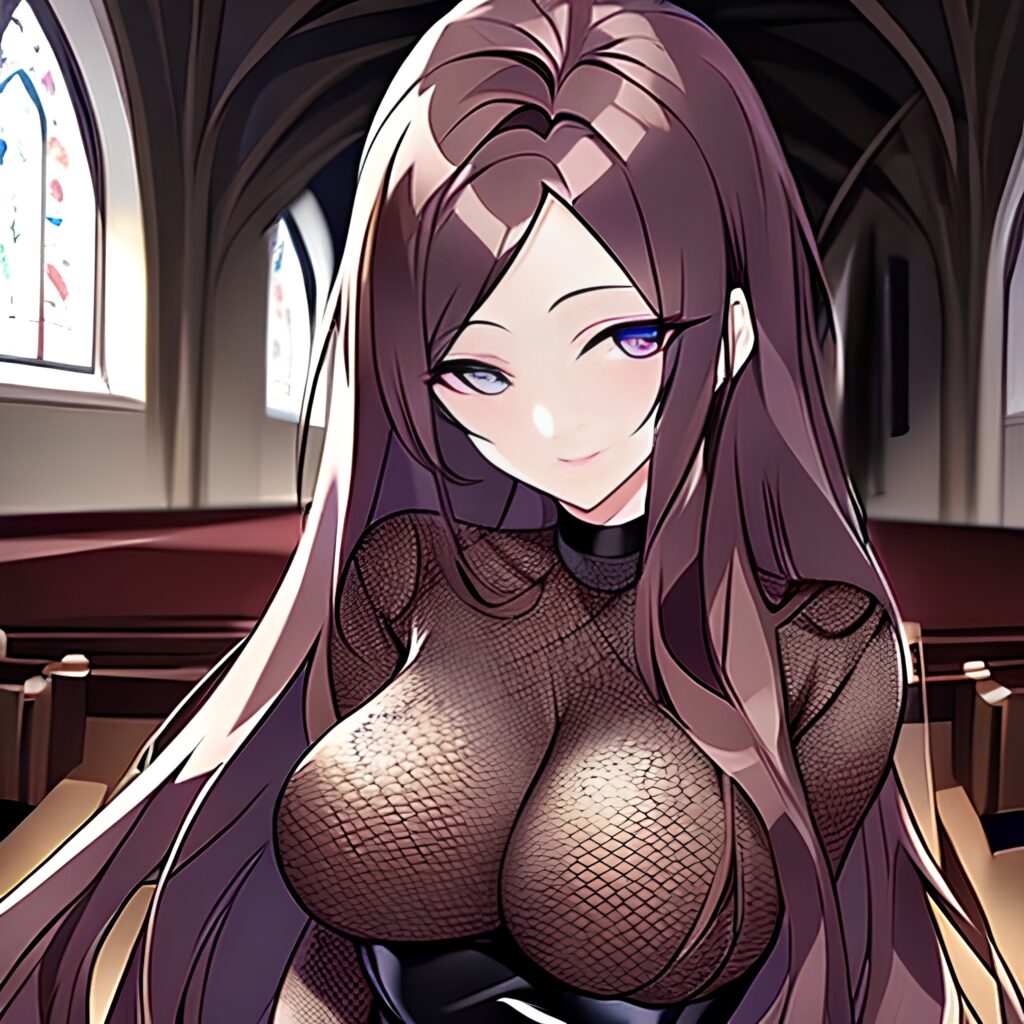 long hair church brunette messy hair fishnet woman 