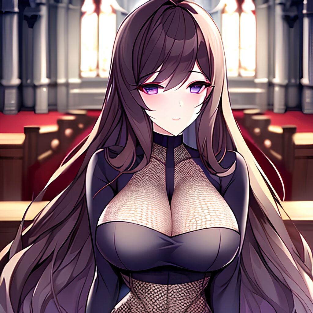 long hair church brunette messy hair fishnet woman 