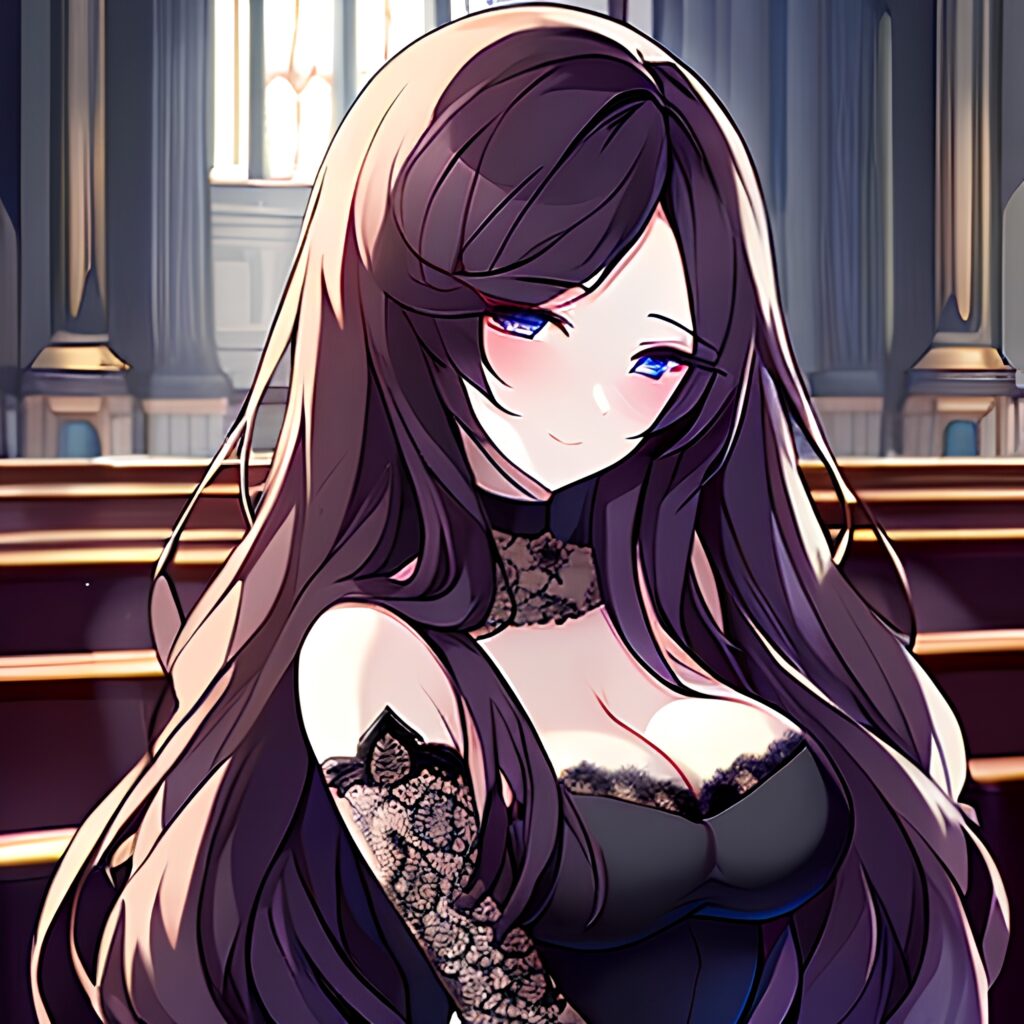 long hair church brunette messy hair woman fishnet