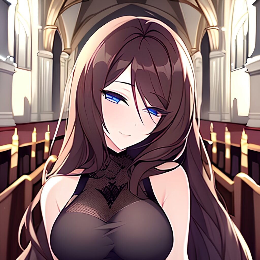long hair church brunette messy hair woman fishnet