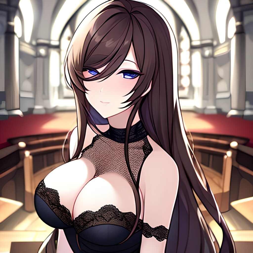 long hair church brunette messy hair woman fishnet 