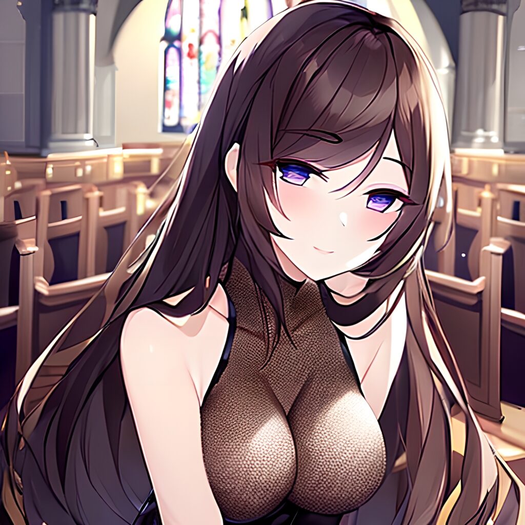 long hair church brunette woman fishnet messy hair 