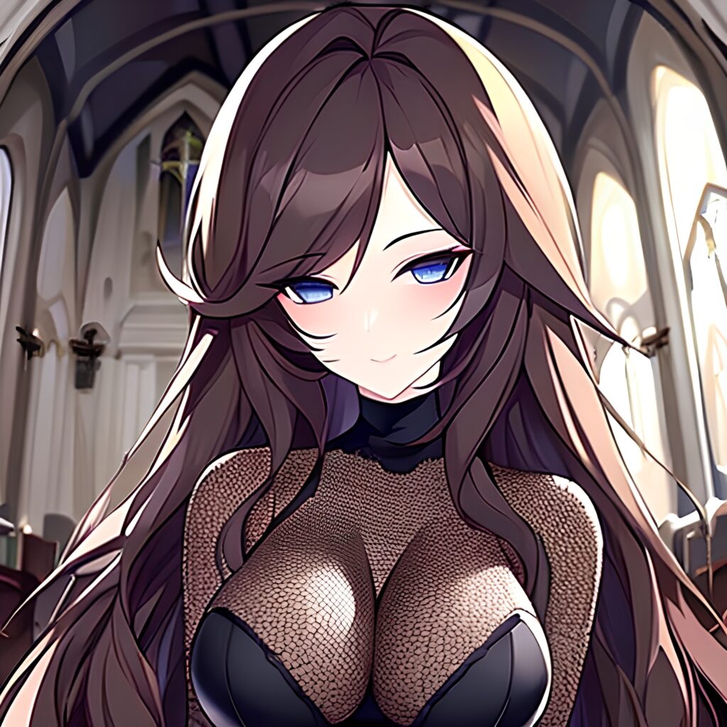 long hair church brunette woman fishnet messy hair 