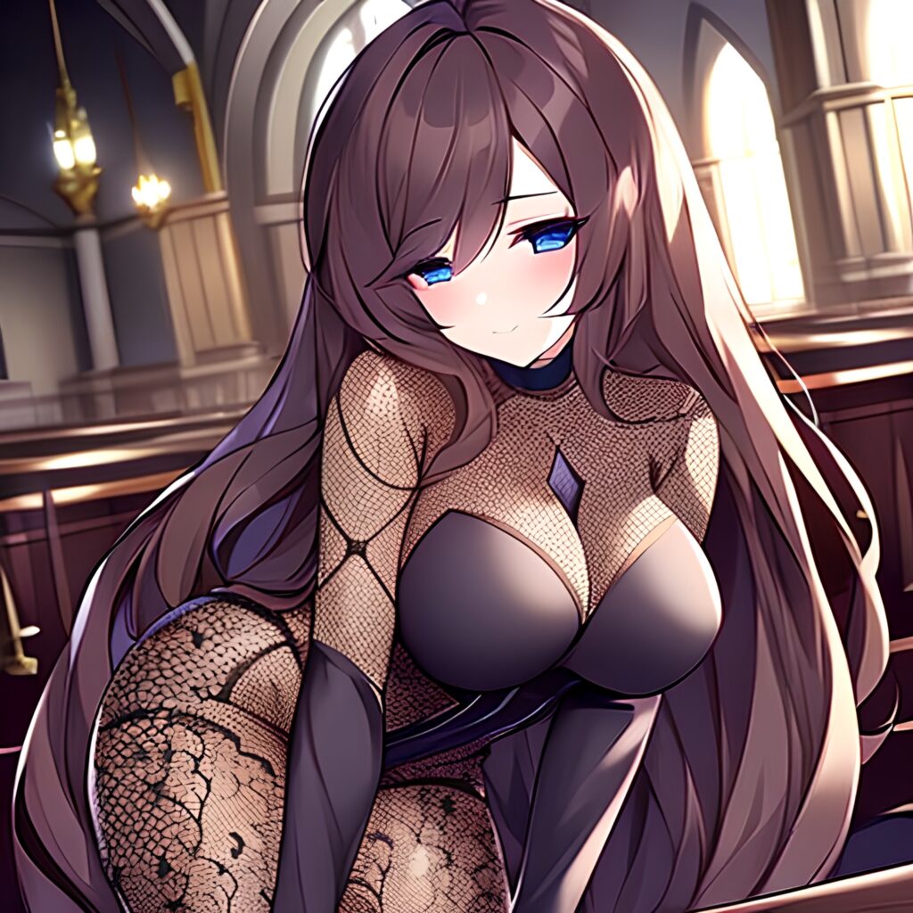 long hair church brunette woman fishnet messy hair 