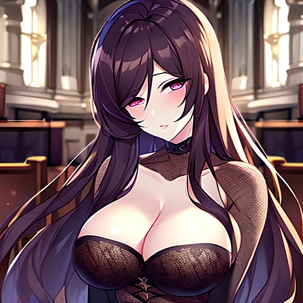 long hair church brunette woman fishnet messy hair 