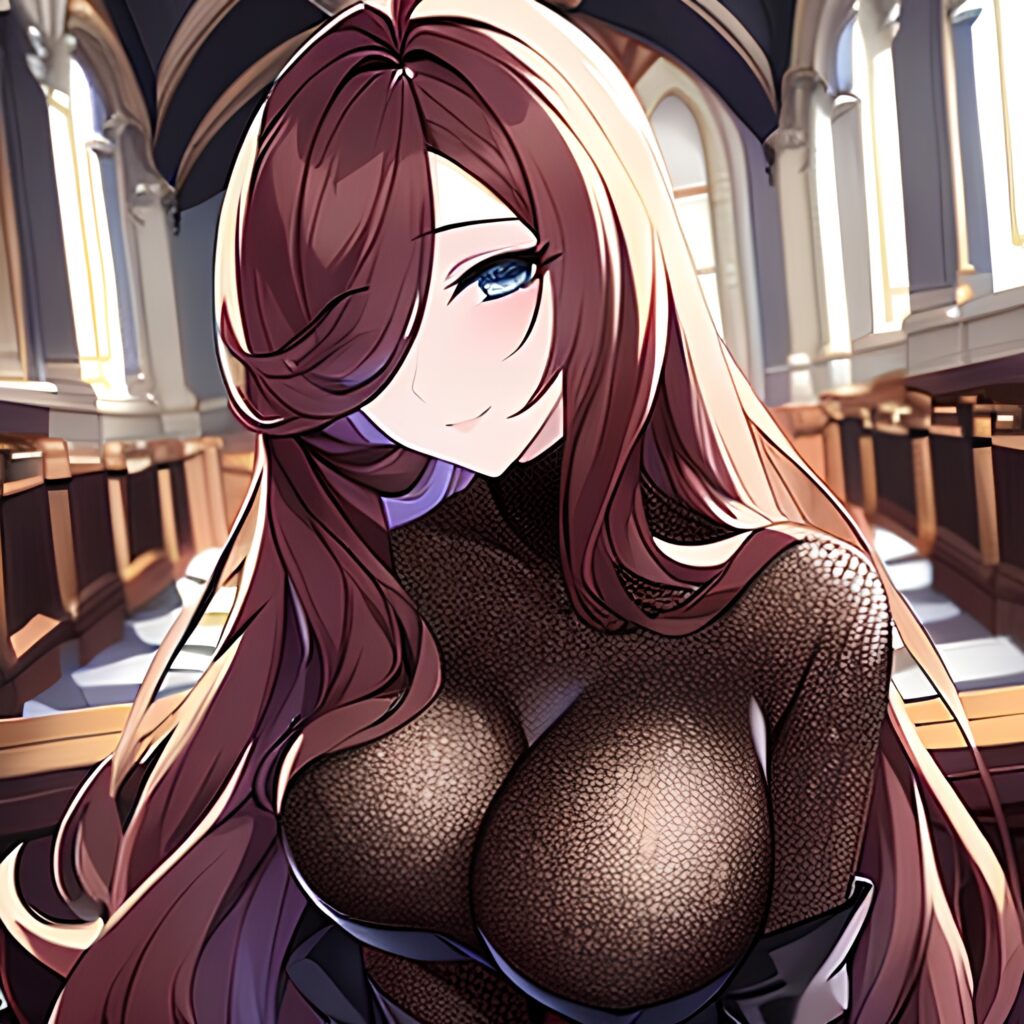 long hair church fishnet brunette messy hair woman 