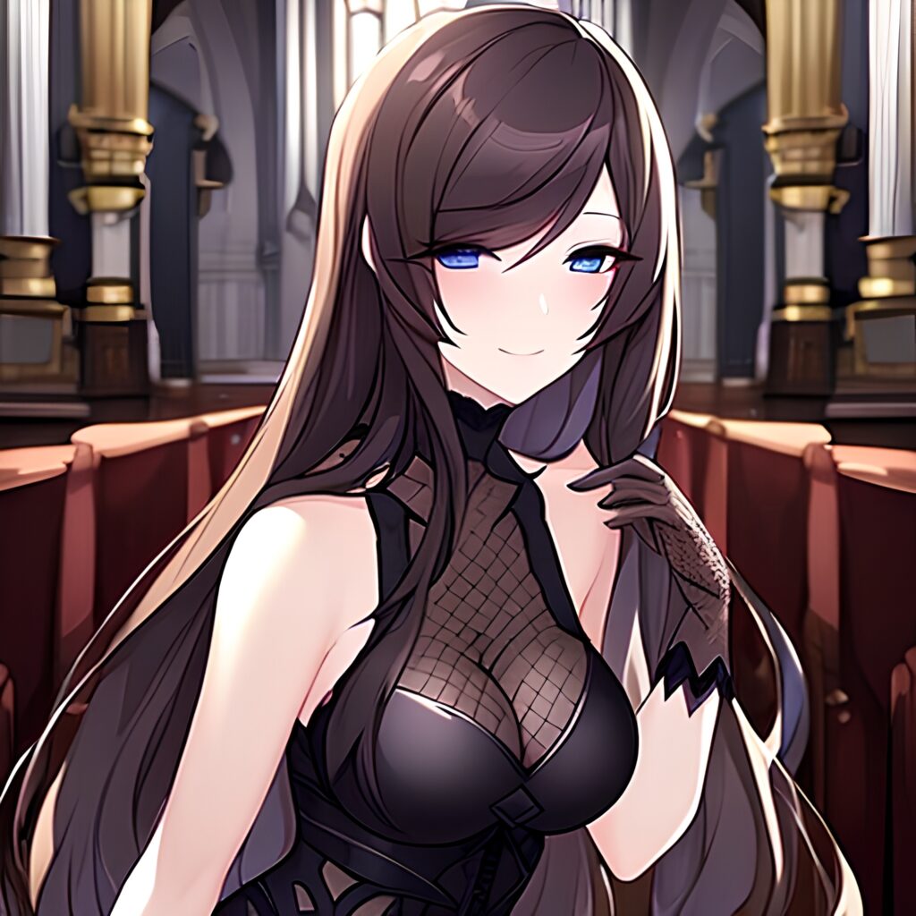 long hair church fishnet brunette messy hair woman 