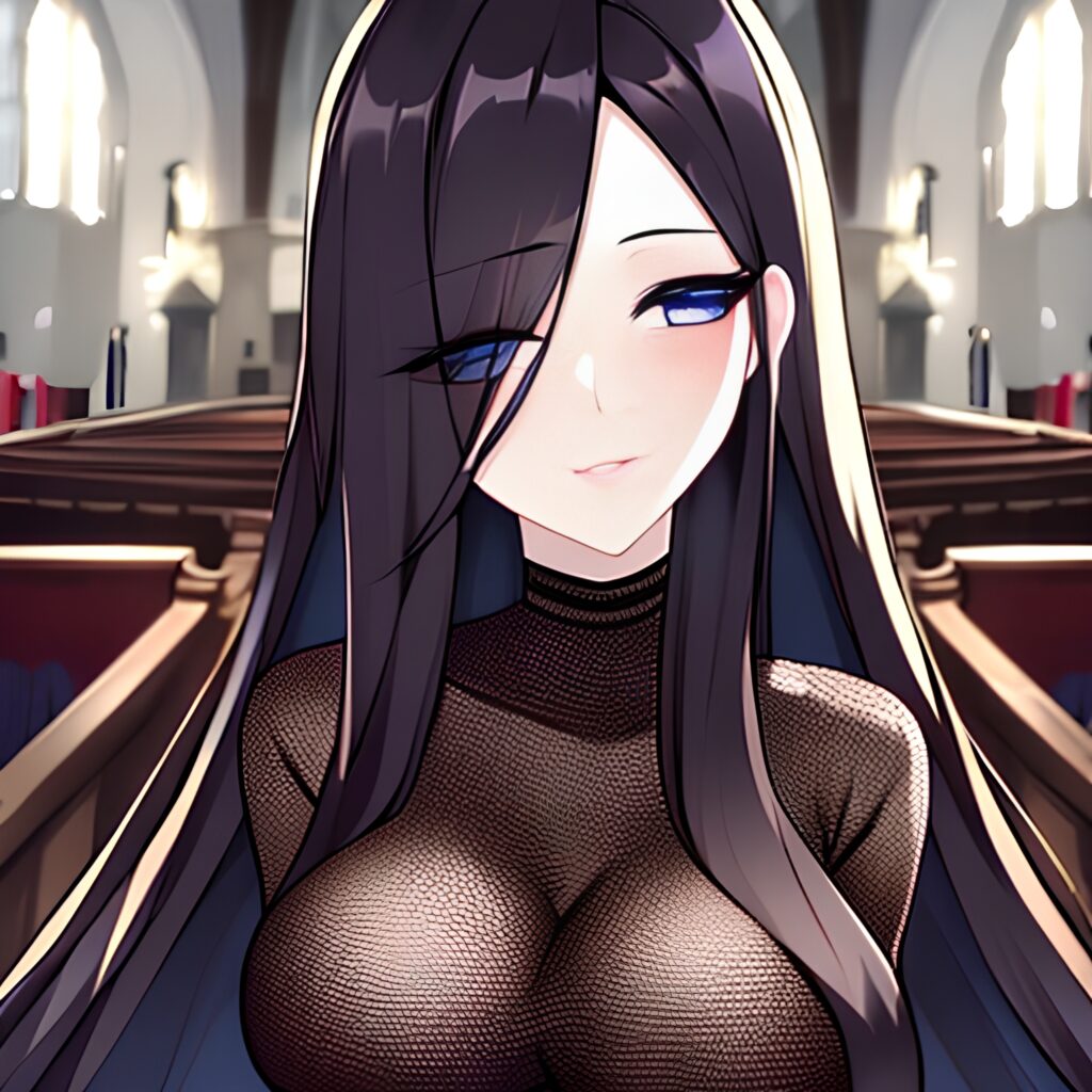 long hair church fishnet brunette messy hair woman 