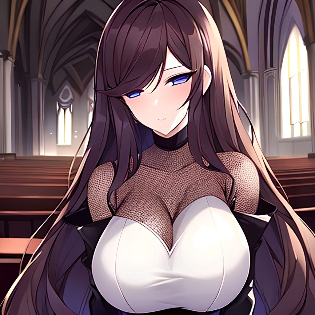 long hair church fishnet brunette woman messy hair 