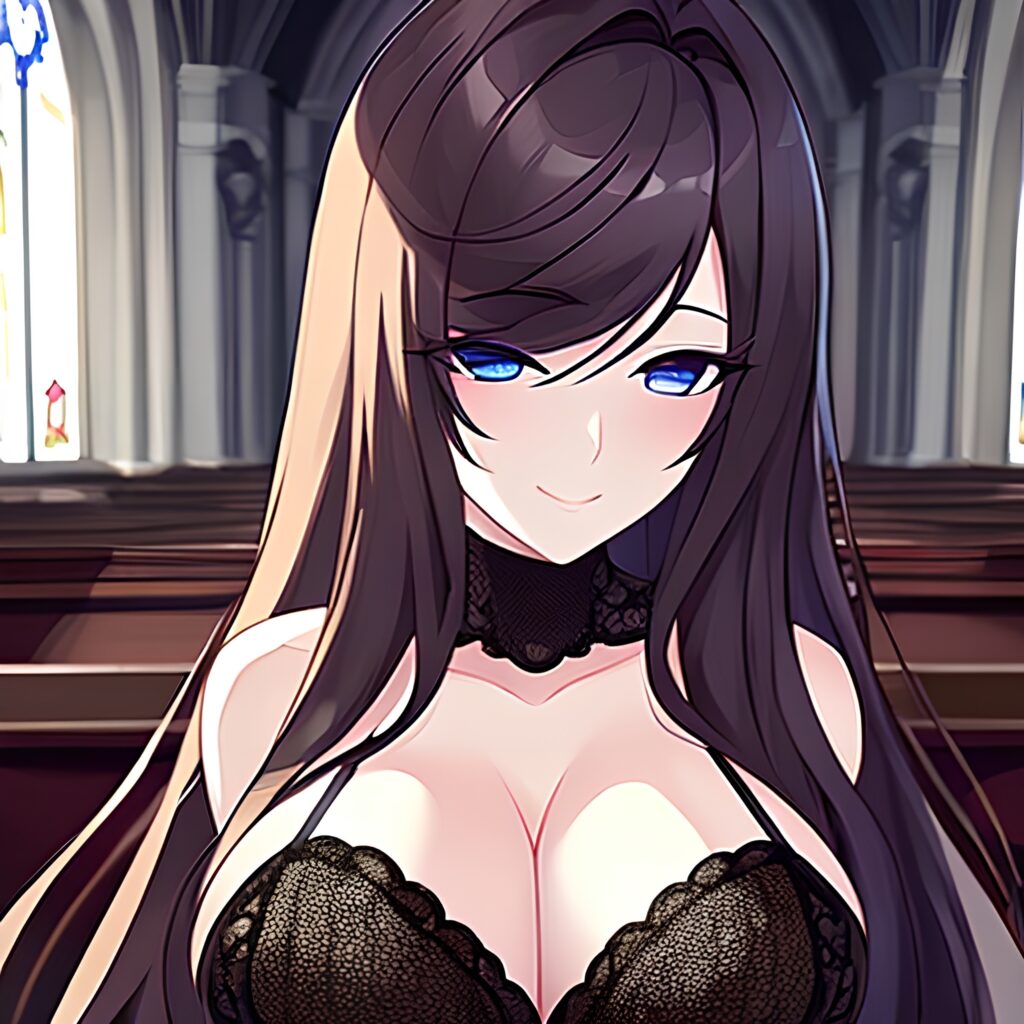 long hair church fishnet messy hair brunette woman 