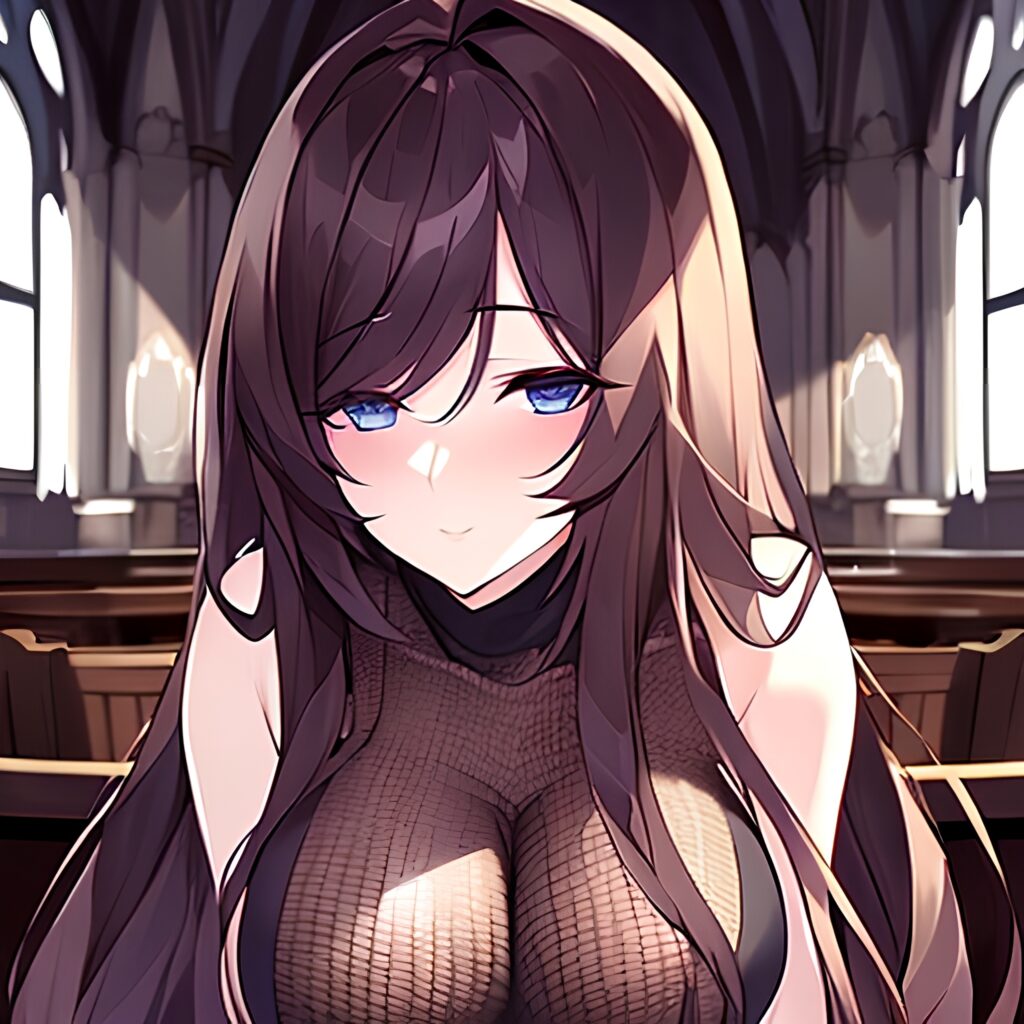 long hair church fishnet messy hair woman brunette 