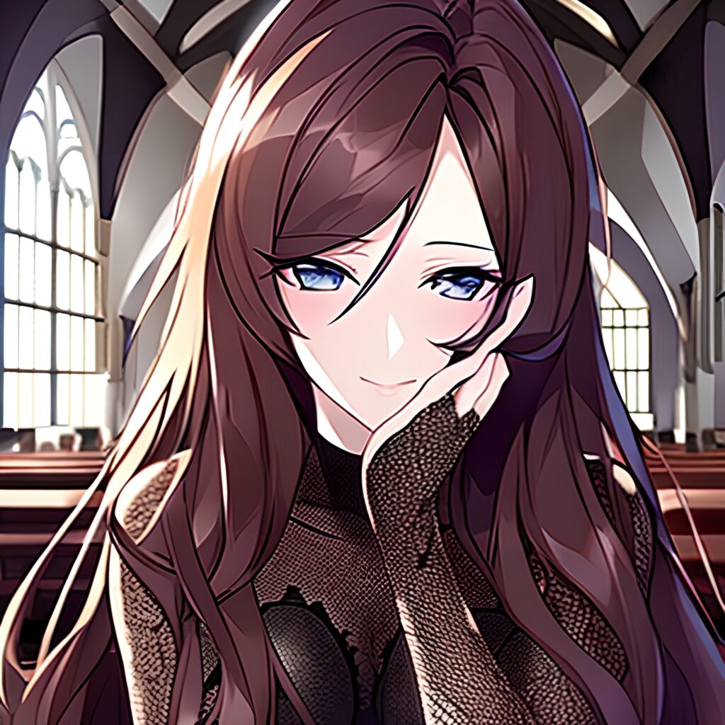 long hair church fishnet messy hair woman brunette