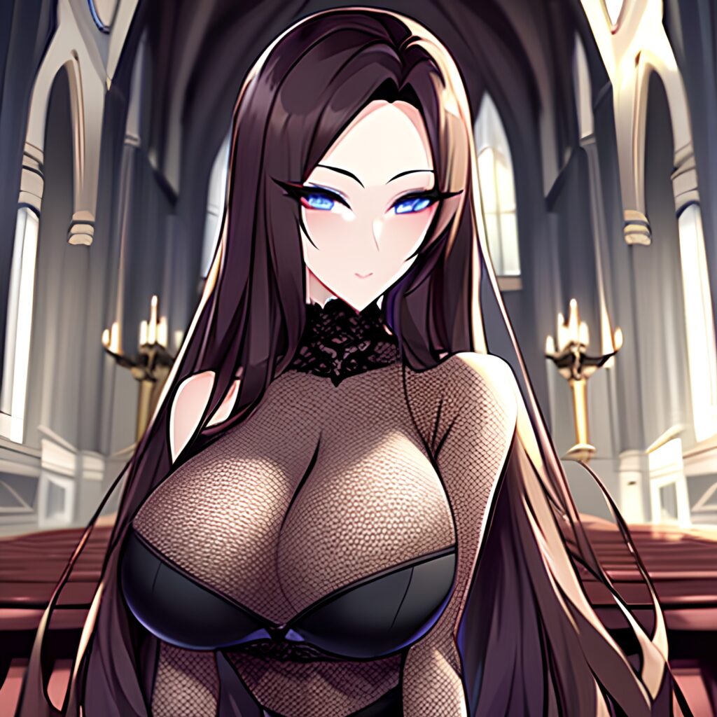 long hair church fishnet messy hair woman brunette 