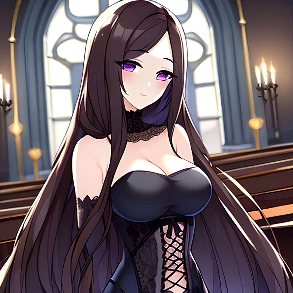 long hair church fishnet woman brunette messy hair 