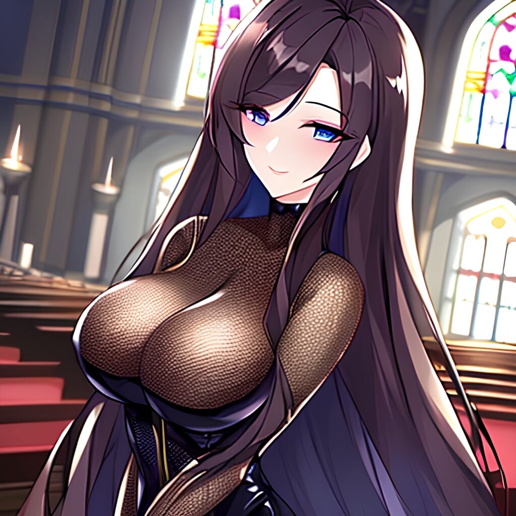 long hair church fishnet woman messy hair brunette 