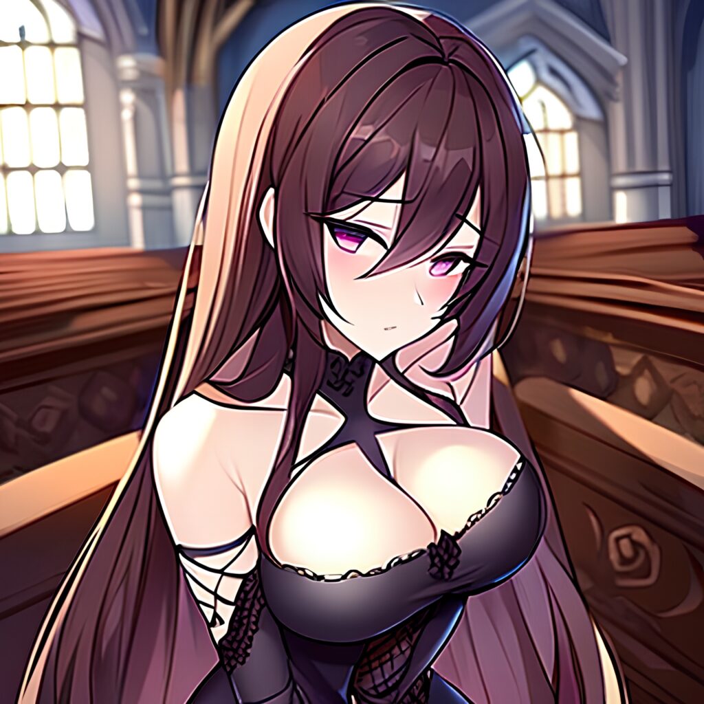 long hair church fishnet woman messy hair brunette 