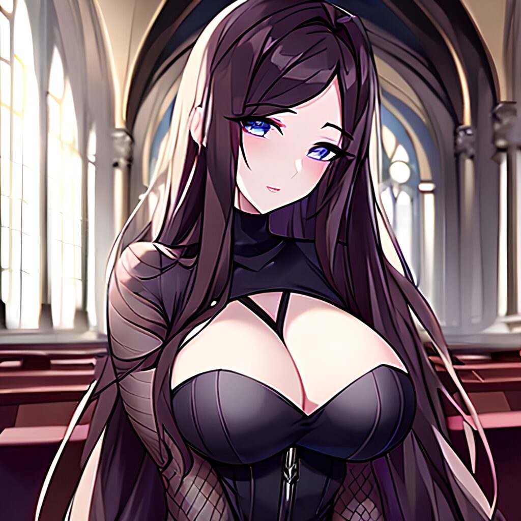 long hair church fishnet woman messy hair brunette 