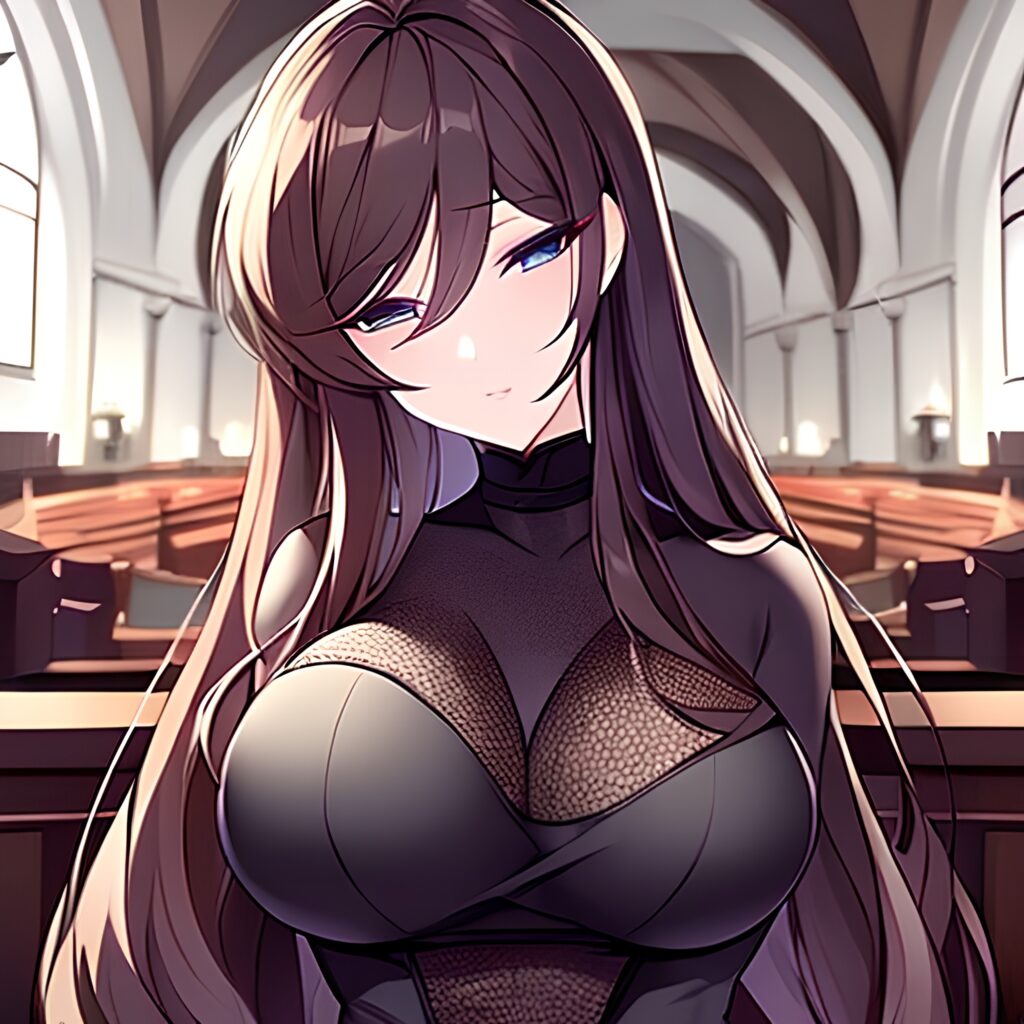 long hair church fishnet woman messy hair brunette 