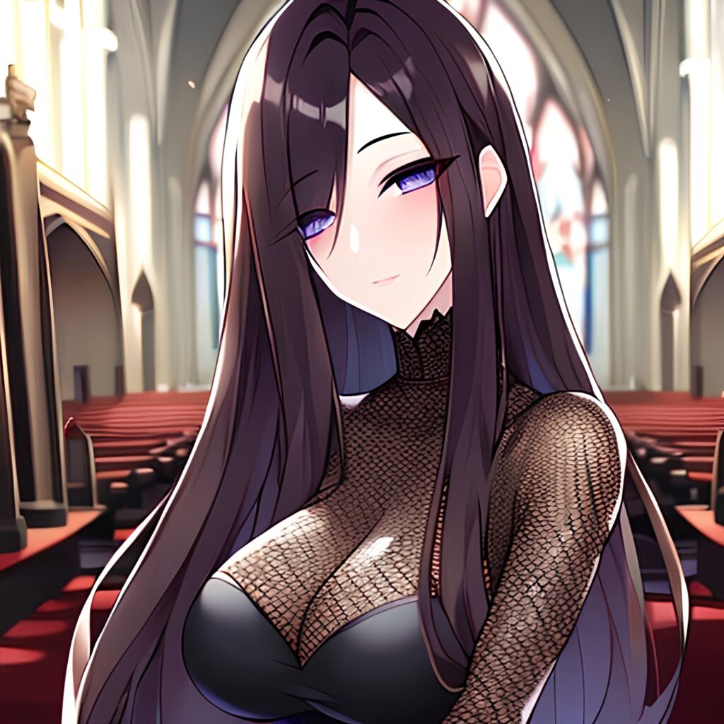 long hair church fishnet woman messy hair brunette 