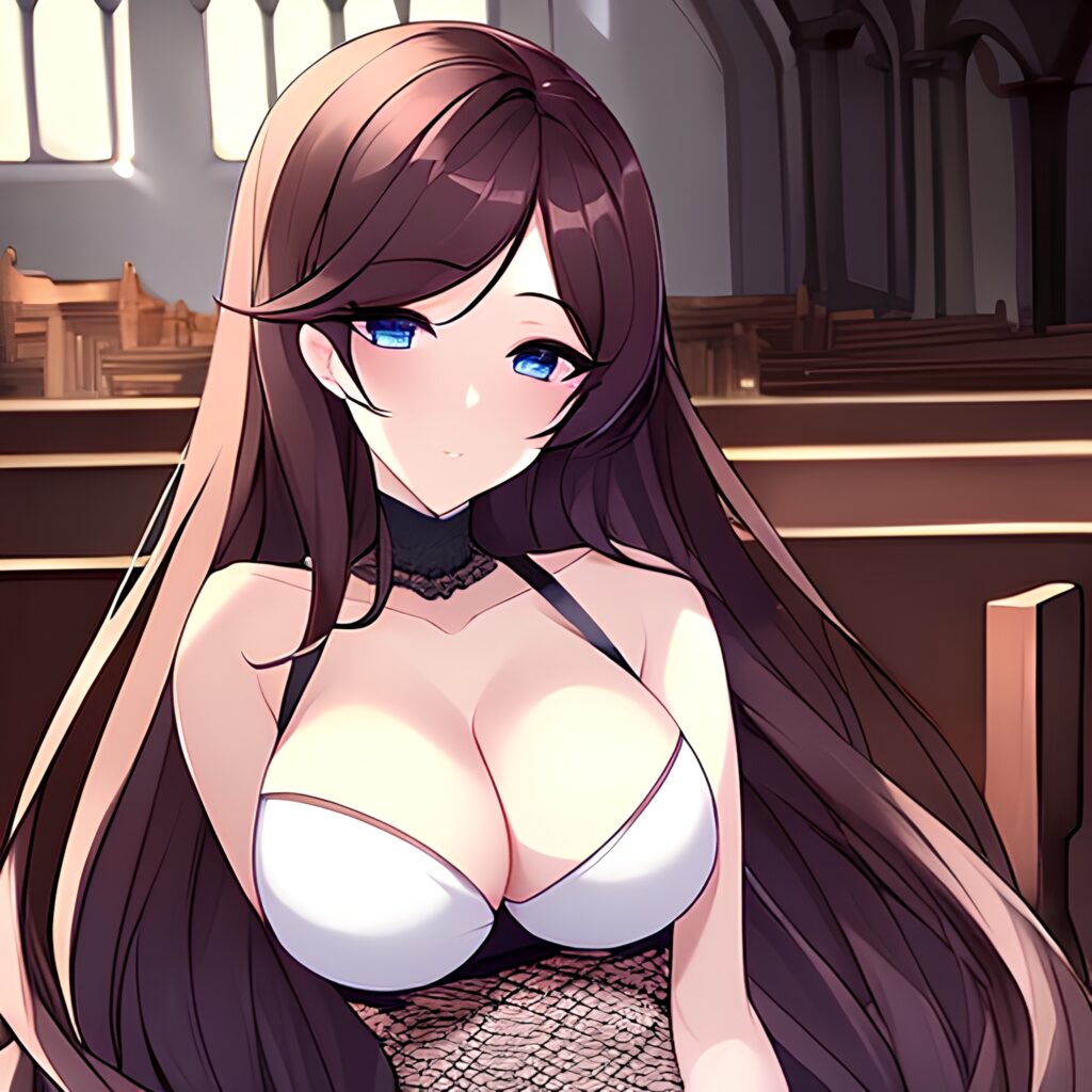 long hair church messy hair brunette fishnet woman 