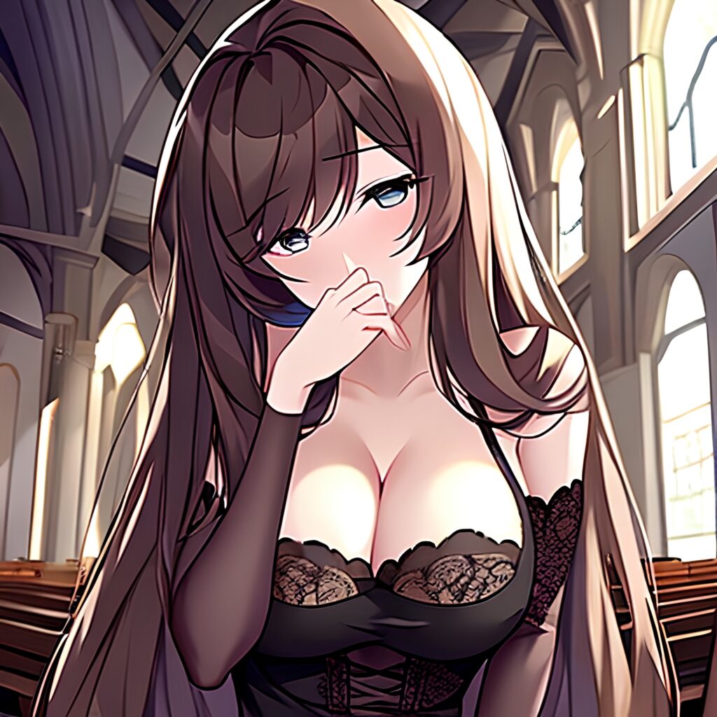 long hair church messy hair brunette fishnet woman 