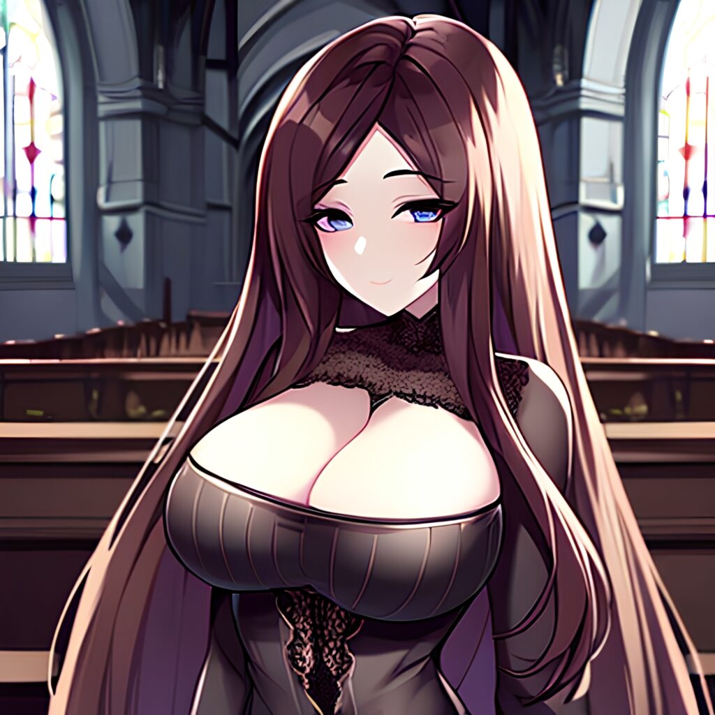 long hair church messy hair fishnet brunette woman 