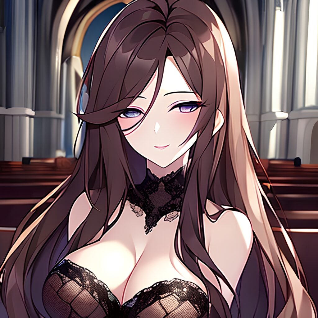 long hair church messy hair woman brunette fishnet 