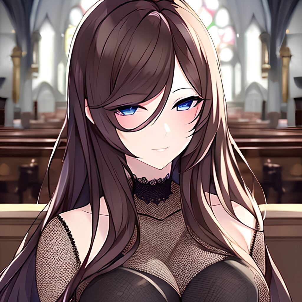 long hair church messy hair woman fishnet brunette 