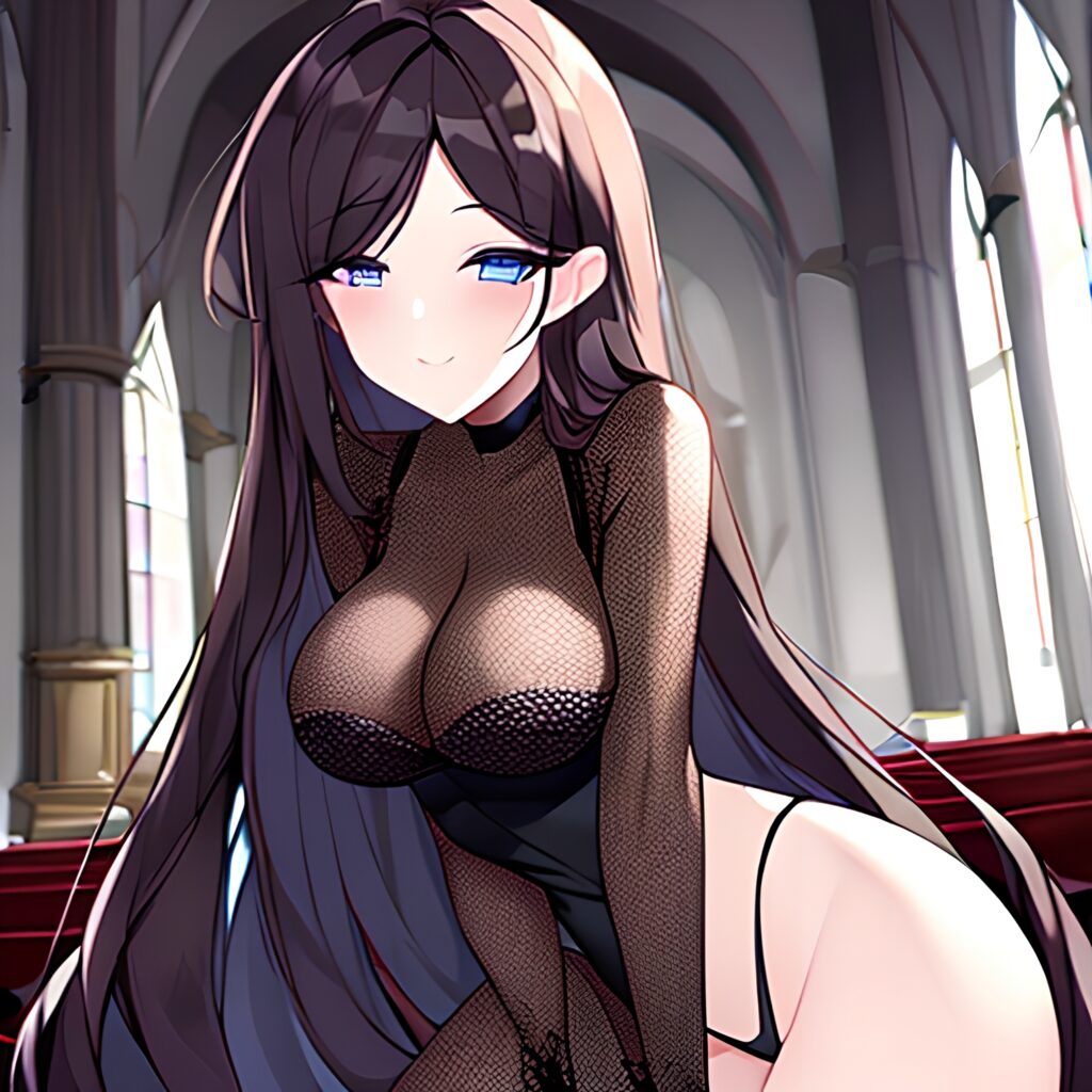 long hair church messy hair woman fishnet brunette 